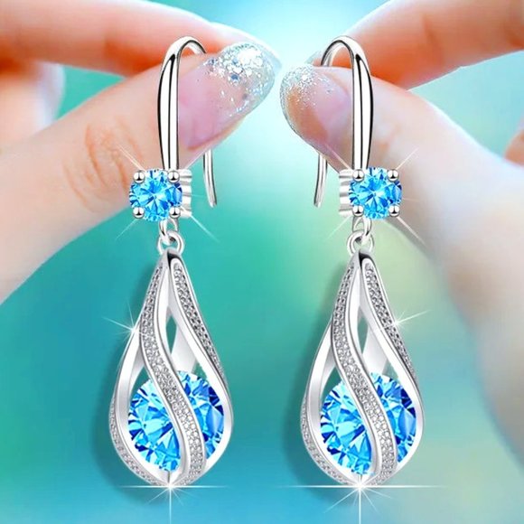 Fine Silver Jewelry - Gorgeous .925 Sterling Silver and Light Blue Water Drop Earrings